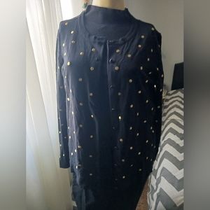 NWT Charter Club Black Sweater with black front buttons & embroidered gold dots
